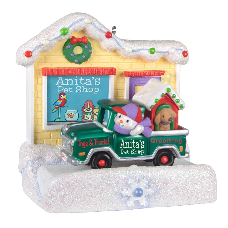 Hallmark Happy Holiday Parade Collection Anita's Pet Shop Musical Ornament With Light 1 Hallmark Happy Holiday Parade Collection Anita's Pet Shop Musical Ornament With Light