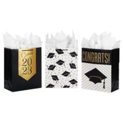 Hallmark 13" Assorted Grad Designs 3-Pack Large Gift Bags With Tissue Paper