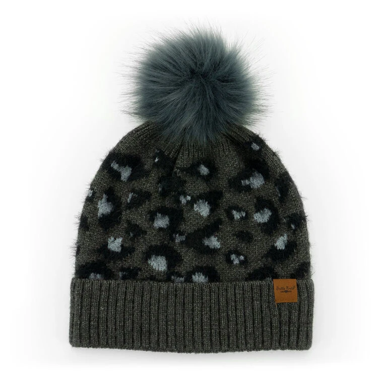 Britt’s Knits Black Snow Leopard Women's Knit Pom Hat 1 Britt’s Knits Black Snow Leopard Women's Knit Pom Hat