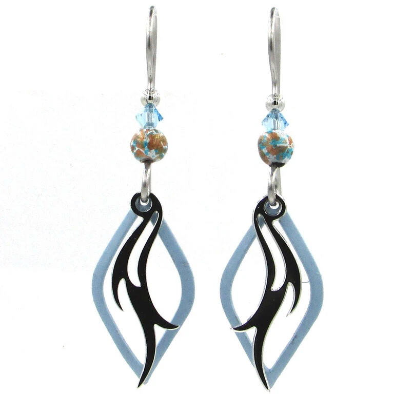 Black And Blue Diamond Layered Metal Drop Earrings 1 Black And Blue Diamond Layered Metal Drop Earrings