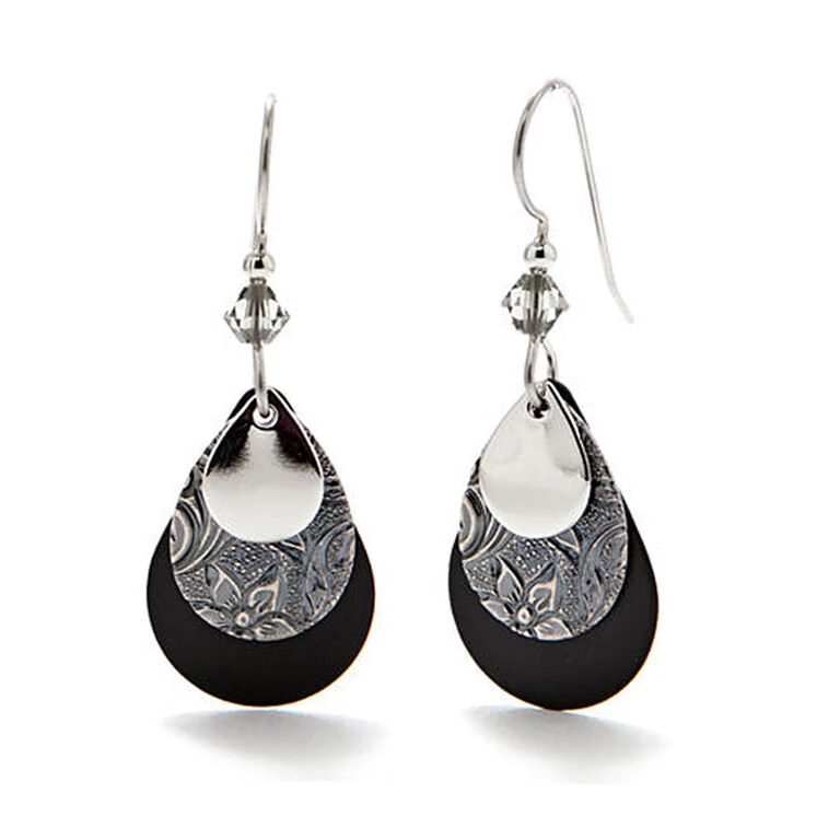 Silver Forest Black And Silver-Tone Layered Metal Teardrop Earrings 1 Silver Forest Black And Silver-Tone Layered Metal Teardrop Earrings