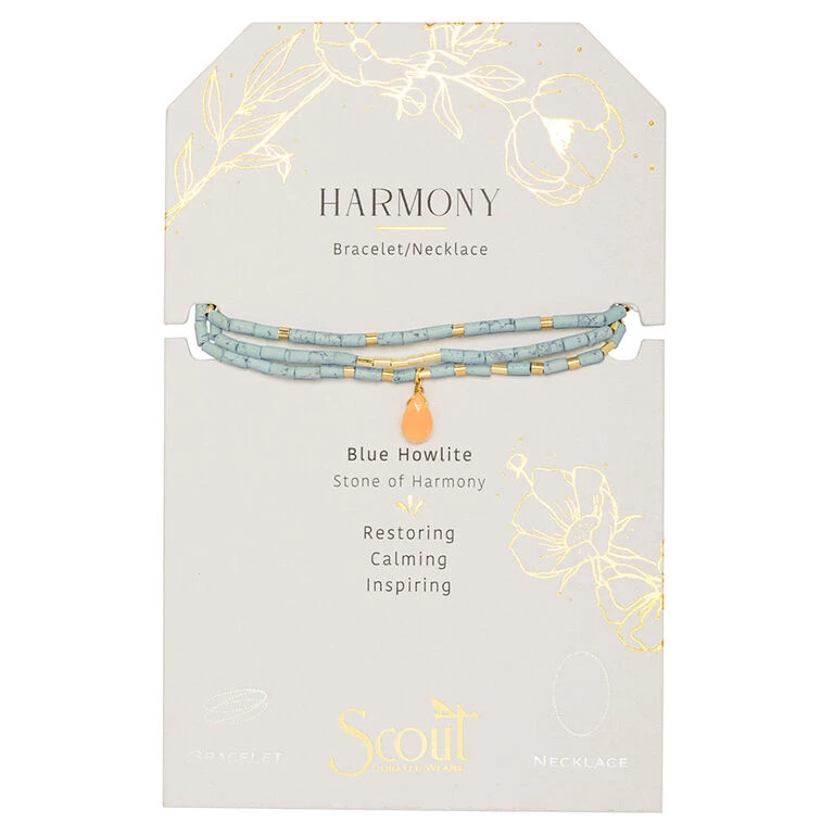 Gold, Sunstone And Blue Howlite Wrap Bracelet/Necklace With Teardrop Charm 1 Gold, Sunstone And Blue Howlite Wrap Bracelet/Necklace With Teardrop Charm