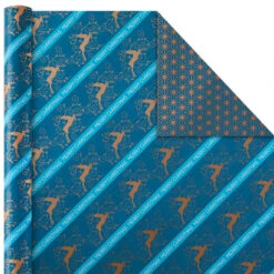 Hallmark Elegant Blues 4-Pack Blue And Gold Reversible Wrapping Paper, 150 Sq. Ft. -Hallmark Sales Blue and Gold Holiday Reversible Wrapping Paper 5JXW1739 03
