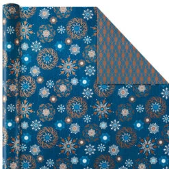 Hallmark Elegant Blues 4-Pack Blue And Gold Reversible Wrapping Paper, 150 Sq. Ft. -Hallmark Sales Blue and Gold Holiday Reversible Wrapping Paper 5JXW1739 06