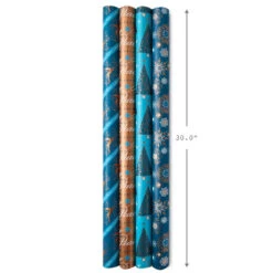 Hallmark Elegant Blues 4-Pack Blue And Gold Reversible Wrapping Paper, 150 Sq. Ft. -Hallmark Sales Blue and Gold Holiday Reversible Wrapping Paper 5JXW1739 07