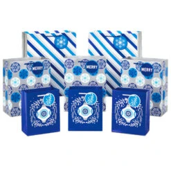 Hallmark Blue And Silver 8-Pack Holiday Gift Bags, Assorted Sizes And Designs