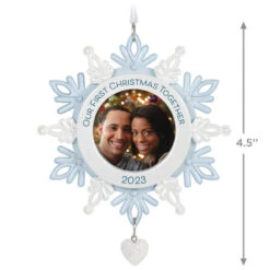 Hallmark Our First Christmas Together Snowflake 2023 Photo Frame Ornament -Hallmark Sales BlueWhite Snowflake Picture Frame Keepsake Ornament 1699QGO2879 03