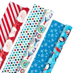 Hallmark Bright Joy 3-Pack Kids Reversible Christmas Wrapping Paper Assortment, 120 Sq. Ft.