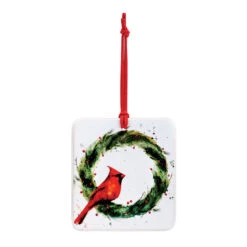 Cardinal On Holly Wreath Magnet Ornament And Matching Card