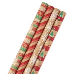 Hallmark Classic Christmas 4-Pack Kraft Wrapping Paper Assortment, 88 Sq. Ft.