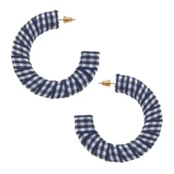 Reese Gingham Hoop Earrings, Navy Blue & White
