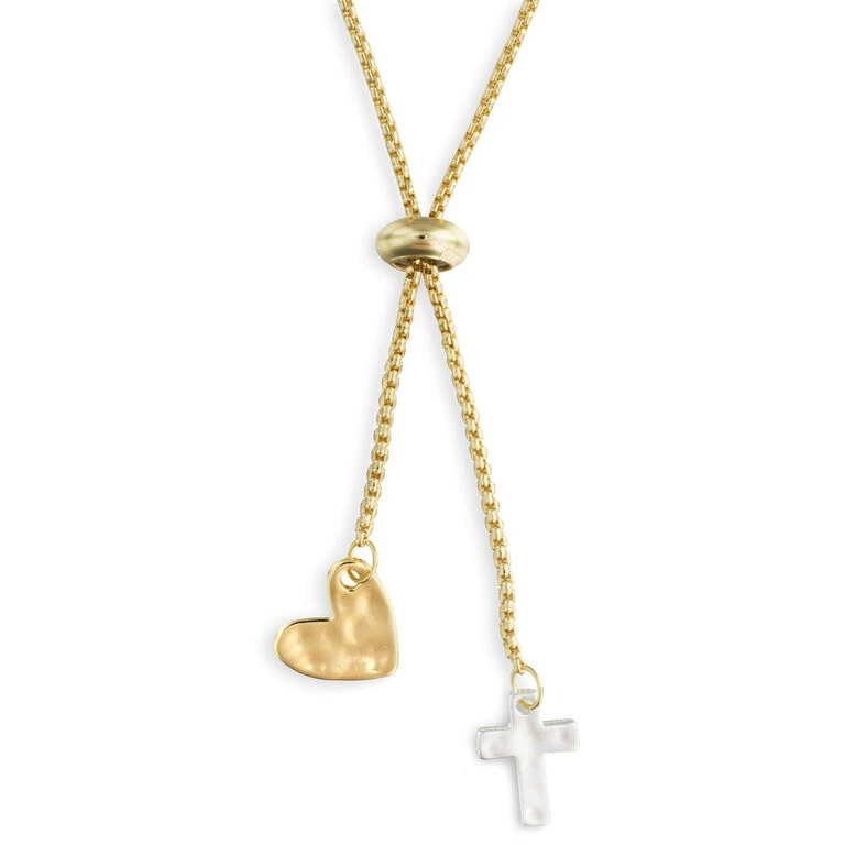 Heart And Cross Charms Giving Necklace, 35" 1 Heart And Cross Charms Giving Necklace, 35"