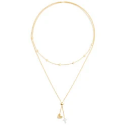 Heart And Cross Charms Giving Necklace, 35" 5 Heart And Cross Charms Giving Necklace, 35" -Hallmark Sales Gold Heart and Silver Cross Charms Layered Necklace 1004440103 03