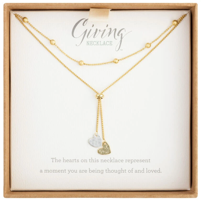 Double Heart Charms Giving Necklace, 35" 2 Double Heart Charms Giving Necklace, 35" - Image 2