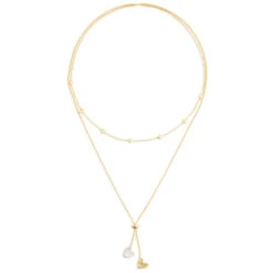 Double Heart Charms Giving Necklace, 35" 5 Double Heart Charms Giving Necklace, 35" -Hallmark Sales Gold and Silver Heart Charms Layered Necklace 1004440102 03