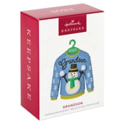 Hallmark Grandson Christmas Sweater 2023 Ornament -Hallmark Sales Grandson Snowman Sweater 2023 Keepsake Ornament 1399QGO2557 04