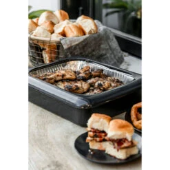 Charcoal Fancy Panz Rectangle Foil Pan 2-in-1 Deep Serving Tray 5 Charcoal Fancy Panz Rectangle Foil Pan 2-in-1 Deep Serving Tray -Hallmark Sales Gray Rectangle Serving Tray With Lid for Foil Pans FPD03 03