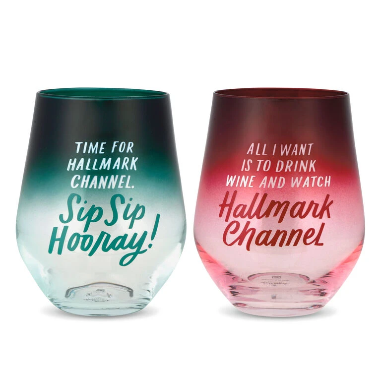 Hallmark Channel Stemless Wine Glasses, Set Of 2 1 Hallmark Channel Stemless Wine Glasses, Set Of 2