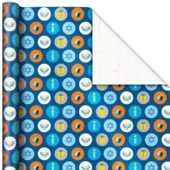 Hallmark Blue Hanukkah Designs 3-Pack Wrapping Paper Assortment, 120 Sq. Ft. -Hallmark Sales Hanukkah Designs Wrapping Paper Assortment 5JXW1257 04