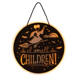 Hallmark Disney Hocus Pocus I Smell Children Porch Decor With Light 6 Hallmark Disney Hocus Pocus I Smell Children Porch Decor With Light -Hallmark Sales Hocus Pocus LightUp Metal Door Sign 1HGN1526 03