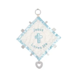 Demdaco Jesus Loves Me Blue Trim Activity Blankie