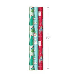 Hallmark Winter Friends 3-Pack Reversible Kids Christmas Wrapping Paper Assortment, 120 Sq. Ft. -Hallmark Sales Kids Reversible Christmas Gift Wrap Assortment 5JXW1073 03
