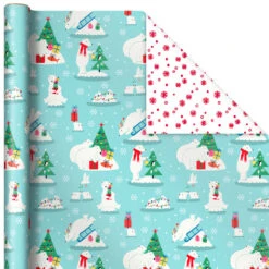 Hallmark Winter Friends 3-Pack Reversible Kids Christmas Wrapping Paper Assortment, 120 Sq. Ft. -Hallmark Sales Kids Reversible Christmas Gift Wrap Assortment 5JXW1073 05