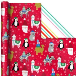 Hallmark Winter Friends 3-Pack Reversible Kids Christmas Wrapping Paper Assortment, 120 Sq. Ft. -Hallmark Sales Kids Reversible Christmas Gift Wrap Assortment 5JXW1073 06