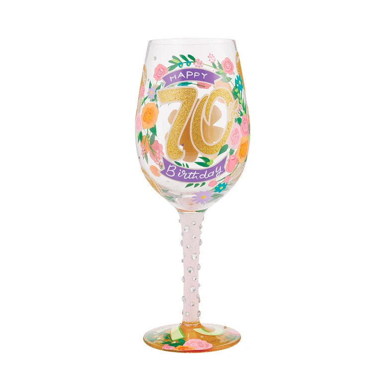 Lolita Happy 70th Birthday Handpainted Wine Glass, 15 Oz. 1 Lolita Happy 70th Birthday Handpainted Wine Glass, 15 Oz.