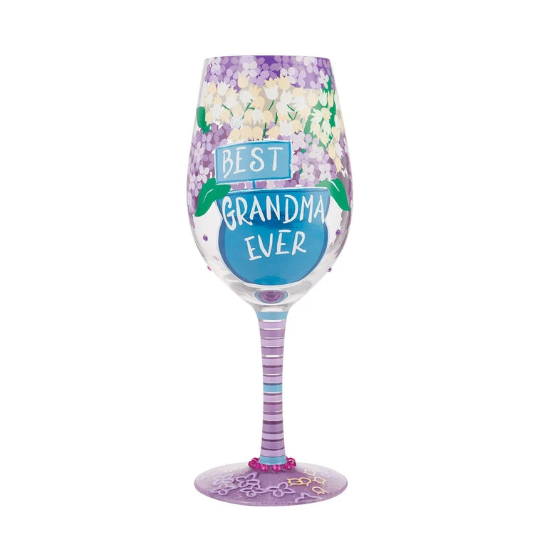 Lolita Best Grandma Ever Handpainted Wine Glass, 15 Oz. 1 Lolita Best Grandma Ever Handpainted Wine Glass, 15 Oz.