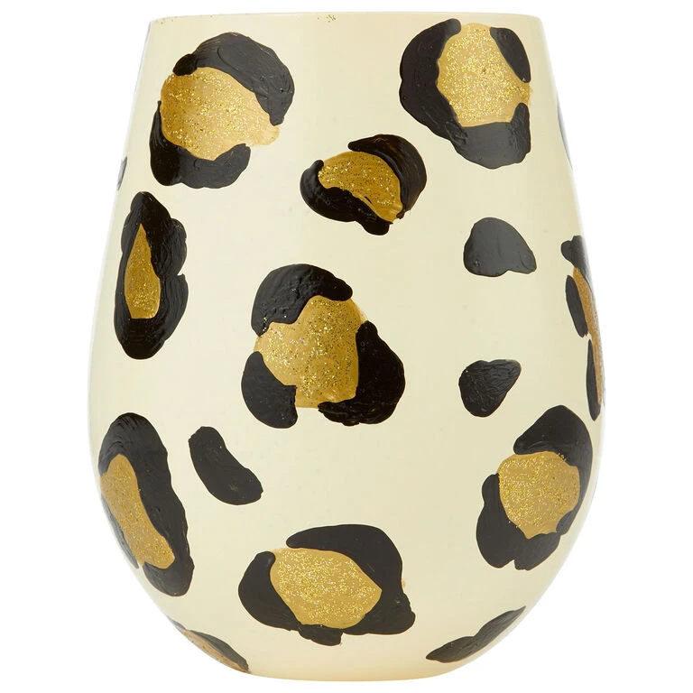 Enesco Lolita Leopard Handpainted Stemless Wine Glass, 20 Oz. 1 Enesco Lolita Leopard Handpainted Stemless Wine Glass, 20 Oz.