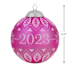 Hallmark Christmas Commemorative 2023 Glass Ball Ornament 8 Hallmark Christmas Commemorative 2023 Glass Ball Ornament -Hallmark Sales Pink Glass Ball 2023 Keepsake Ornament 2299QXR8127 03