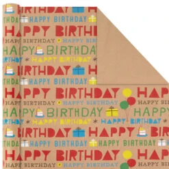 Hallmark Primary Birthday 3-Pack Kraft Wrapping Paper, 105 Sq. Ft. Total -Hallmark Sales Primary Birthday 3Pack Kraft Wrapping Paper 5EWR6409 06