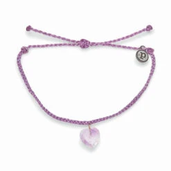 Pura Vida Stone Heart Amethyst Charm Bracelet