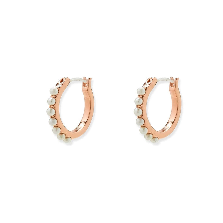 Pura Vida Rose Gold Pearl Pave Hoop Earrings 1 Pura Vida Rose Gold Pearl Pave Hoop Earrings