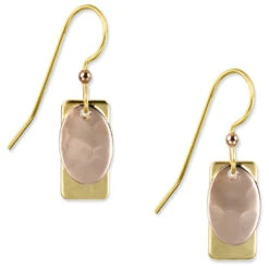 Rectangle And Oval Layered Metal Drop Earrings