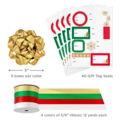 Hallmark Christmas Gift Wrap Kit With Wrapping Paper, Bows, Ribbons And Tags -Hallmark Sales RedWhiteGreen 3Roll Holiday Wrapping Paper Set 5JXW1200 08