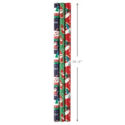 Hallmark Santa Fun 3-Pack Christmas Wrapping Paper Assortment, 120 Sq. Ft. -Hallmark Sales Santa Fun Hallmark Mahogany Christmas Wrapping Paper 5JXW1037 04