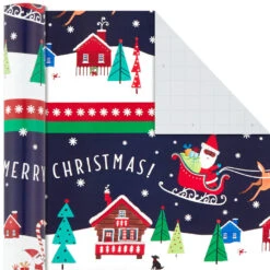 Hallmark Santa Fun 3-Pack Christmas Wrapping Paper Assortment, 120 Sq. Ft. -Hallmark Sales Santa Fun Hallmark Mahogany Christmas Wrapping Paper 5JXW1037 05