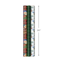 Hallmark Christmas Classics 3-Pack Reversible Wrapping Paper Assortment, 120 Sq. Ft. -Hallmark Sales Santa and Plaids Assorted Reversible Gift Wrap 5JXW1070 03