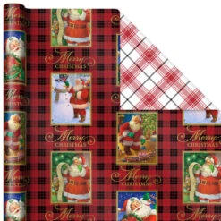 Hallmark Christmas Classics 3-Pack Reversible Wrapping Paper Assortment, 120 Sq. Ft. -Hallmark Sales Santa and Plaids Assorted Reversible Gift Wrap 5JXW1070 04