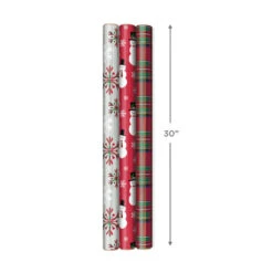 Hallmark Snow Merry 3-Pack Foil Christmas Wrapping Paper Assortment, 60 Sq. Ft. -Hallmark Sales Snowmen and Plaid Foil Christmas Wrapping Paper 5JXW1061 04