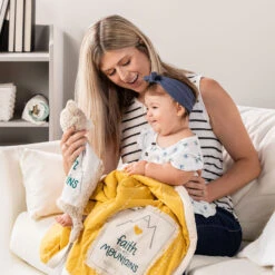 Demdaco Faith Can Move Mountains Rattle Blankie, 12x12 5 Demdaco Faith Can Move Mountains Rattle Blankie, 12x12 -Hallmark Sales Teddy Bear Lovey Blanket With Rattle 5004830008 03