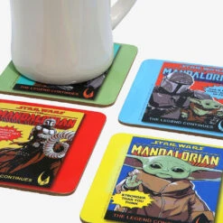 Star Wars: The Mandalorian Comic Book Cover Coasters, Set Of 4 5 Star Wars: The Mandalorian Comic Book Cover Coasters, Set Of 4 -Hallmark Sales The Mandalorian Coaster Set 17446 03