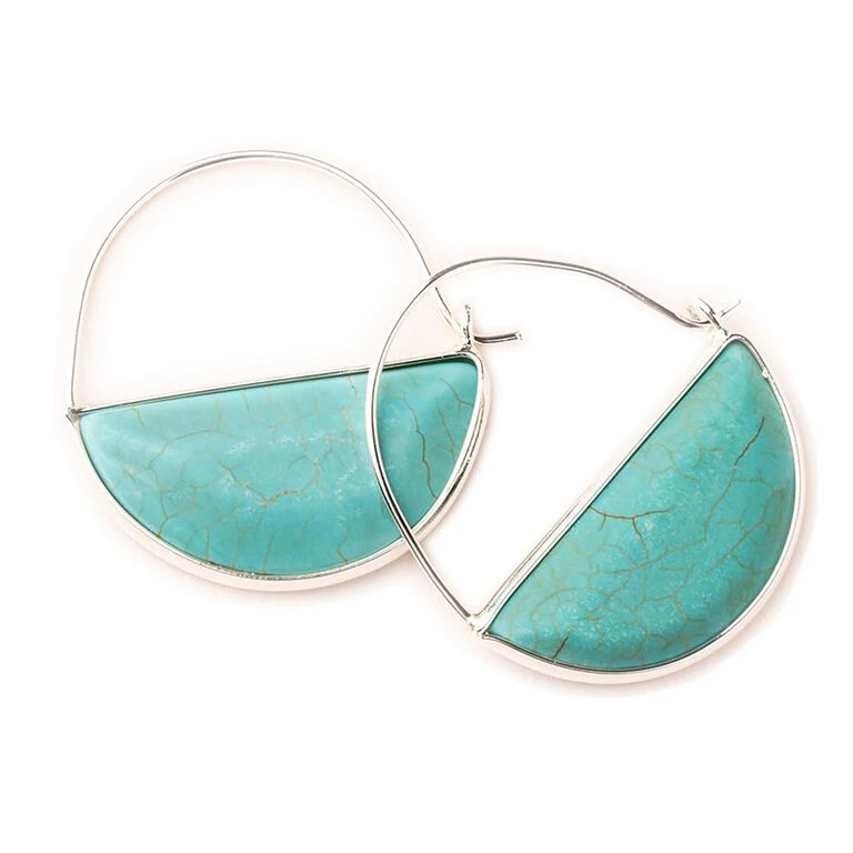 Turquoise Stone Prism Silver Hoop Earrings 1 Turquoise Stone Prism Silver Hoop Earrings