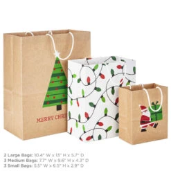 Hallmark Merry Mix 8-Pack Christmas Gift Bags, Assorted Sizes And Designs 8 Hallmark Merry Mix 8-Pack Christmas Gift Bags, Assorted Sizes And Designs -Hallmark Sales White and Kraft Paper Assortment Christmas Gift Bags 5XGB1410 03