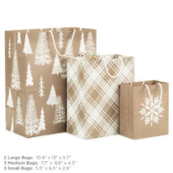 Hallmark Christmas Kraft 8-Pack Holiday Gift Bags, Assorted Sizes And Designs -Hallmark Sales White on Kraft Paper Assortment Christmas Gift Bags 5XGB1417 03
